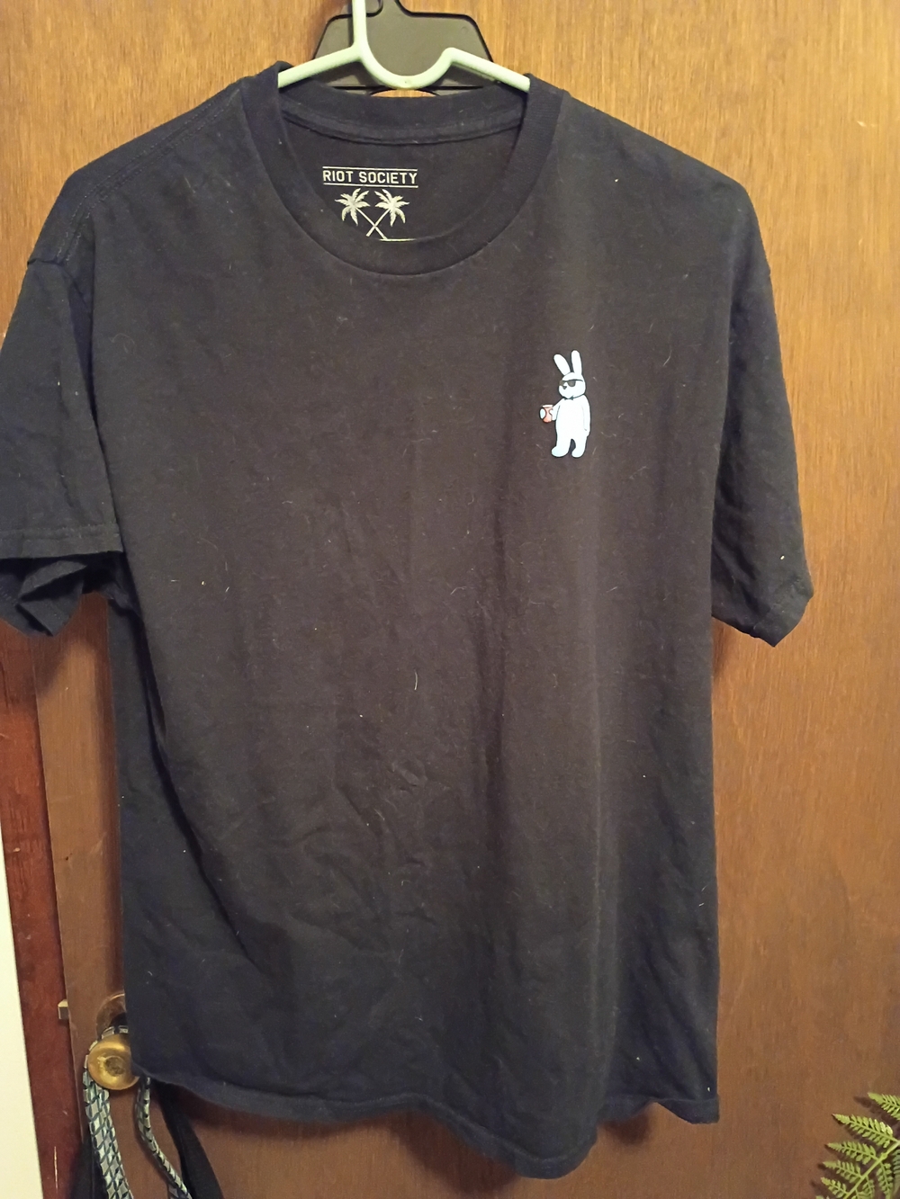riot society Black Short Sleeve Tee with White Bunny Graphic